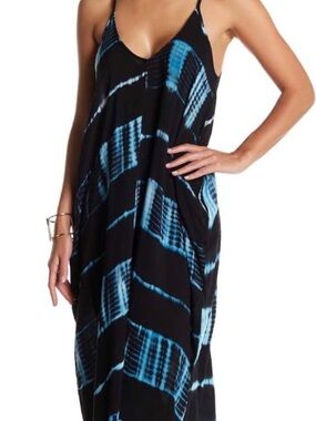 Love Stitch Cocoon Maxi Dress with Blue and Black Tie-Dye Pattern - S/M